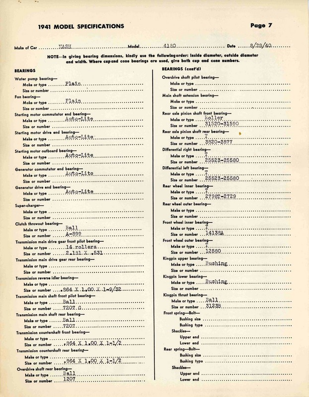 1941 Nash Specifications Page 3